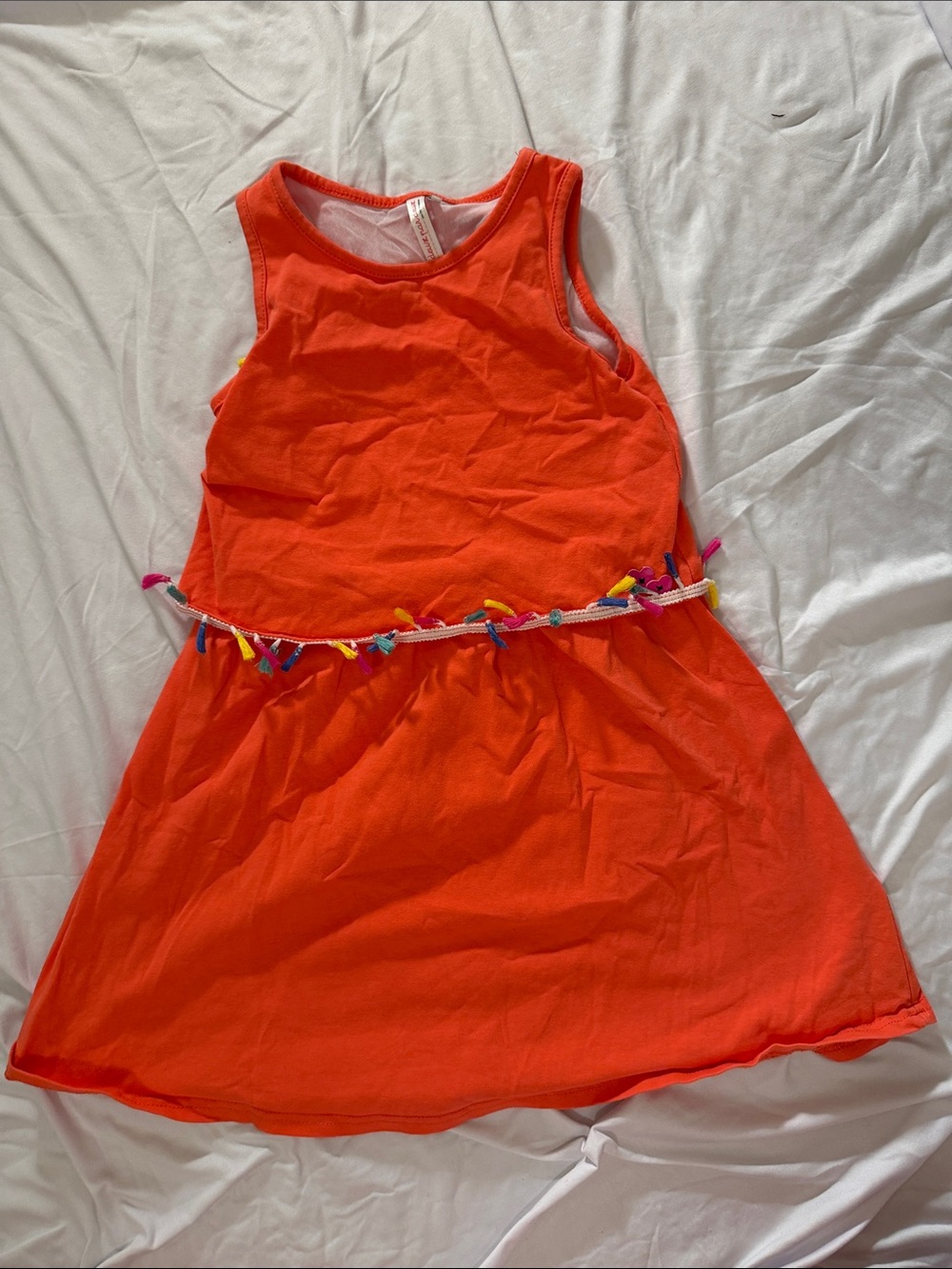 deux par deux Vibrant Orange Sleeveless Dress with Tassel Belt